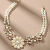 Alloy Crystal Rhinestone Flower Pendant Round Imitation Pearl Double Layer Necklaces for Women FS-WG4730C-01-2