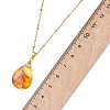 Natural Amber Teardrop Pendant 304 Stainless Steel Satellite Chain Necklaces NJEW-JN05983-01-5