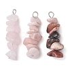 Gradient Color Natural Rose Quartz & Natural Rhodonite & Natural Pink Opal Chip Beaded Pendants PALLOY-JF02791-04-1