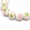 Handmade Flower Printed Porcelain Ceramic Beads Strands PORC-M007-10mm-07-1