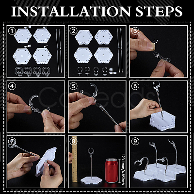 Assembled Hexagon Plastic Action Figure Display Stands with Adjustable Alloy Support Arm ODIS-WH0080-11A-1