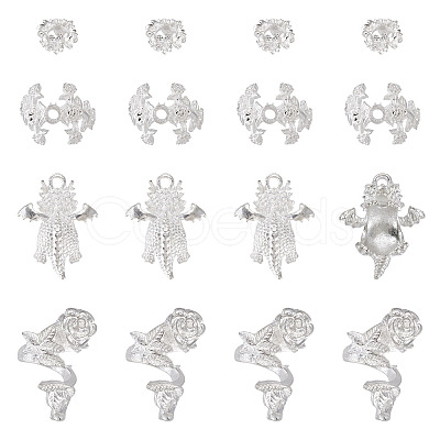 20Pcs 4 Styles Alloy Bead Caps & Pendant Cabochons Settings FIND-TA0010-07-1