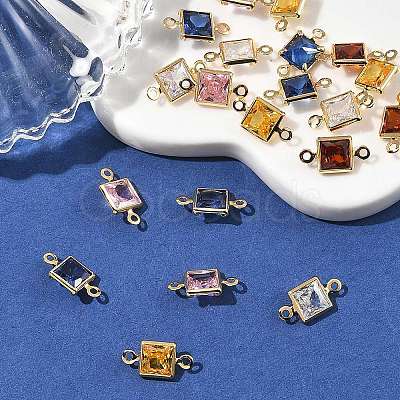 SHEGRACE Brass Pave Cubic Zirconia Square Connector Charms XGRQ2O980-440G-1