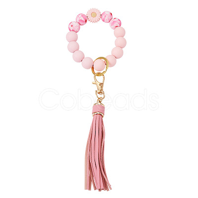 Silicone Beaded Wristlet Keychain HJEW-TAC0136-1