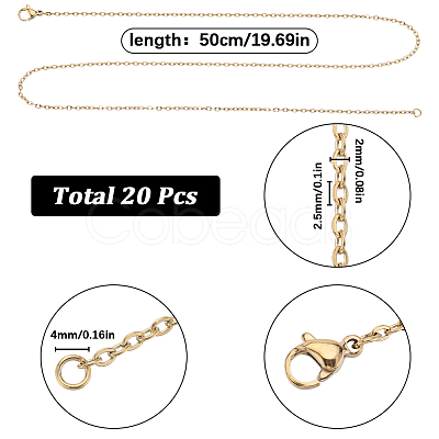 20Pcs PVD Vacuum Plating 304 Stainless Steel Cable Chain Necklaces Set STAS-SC0006-22G-1