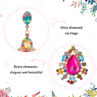 2 Pairs 2 Style Rhinestone Teardrop & Rectangle Dangle Stud Earrings EJEW-AN0002-98-1