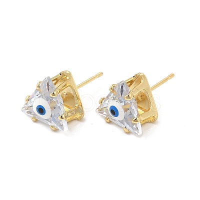 Triangle Glass with Enamel Evil Eye Stud Earrings EJEW-P210-01G-07-1