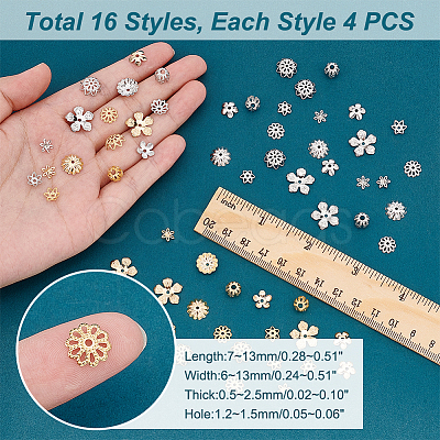 64Pcs 16 Style Brass Bead Caps KK-PH0005-38-1