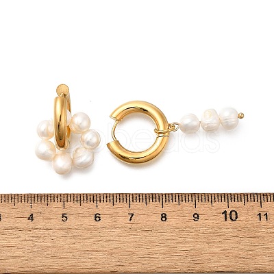 304 Stainless Steel & Freshwater Pearl Asymmetric Hoop Earrings EJEW-S254-01G-1