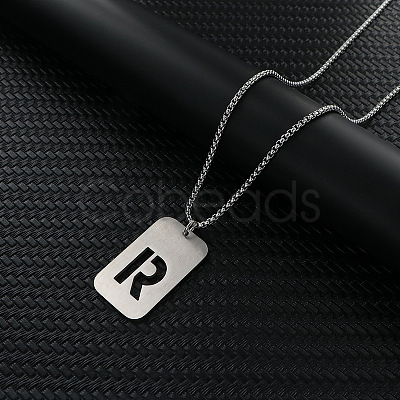 Rectangle with Hollow Out Letter 201 Stainless Steel Pendant Necklaces FS-WG34D20-09-1