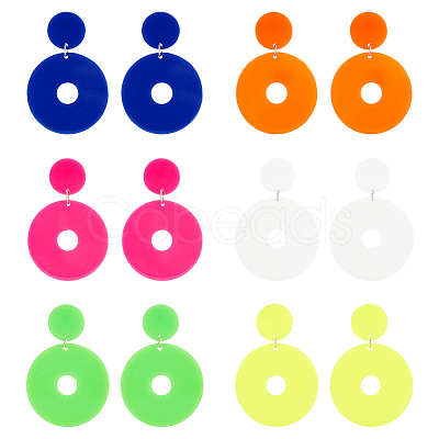 ANATTASOUL 6 Pairs 6 Colors Acrylic Donut Dangle Stud Earrings with Steel Iron Pins for Women EJEW-AN0004-38-1