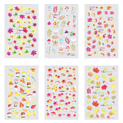 6 Sheets 6 Style Maple Leaf Nail Art Stickers Decals MRMJ-OC0003-57B-1