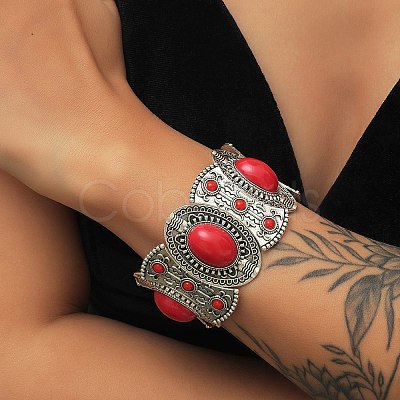 Bohemia Style Alloy Oval Stretch Bracelets for Women BJEW-H327-03AS-1
