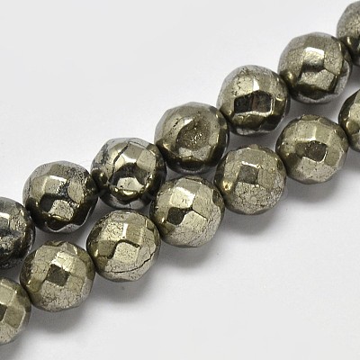 Natural Pyrite Round Beads Strands G-F197-08-6mm-1