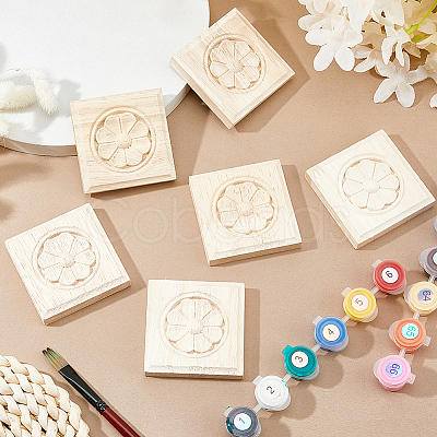 Square Wood Carved Floral Decorative Blocks WOOD-WH0124-160A-1