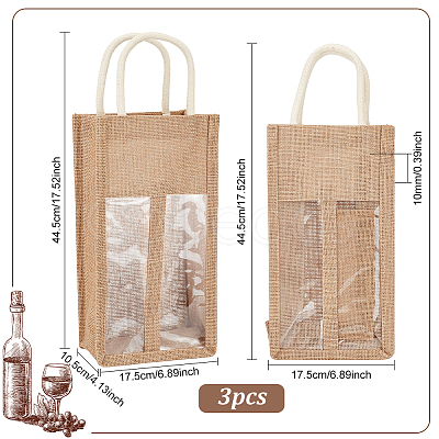 Jute Wine Storage Drawstring Pouches with PVC Clear Window ABAG-WH0035-052B-1
