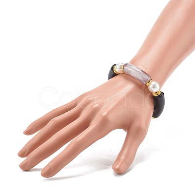 Chunky Acrylic Curved Tube Beads Stretch Bracelet for Teen Girl Women BJEW-JB06993-02-1