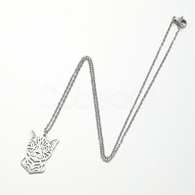201 Stainless Steel Cutout Cat Shaped Pendant Necklaces for Unisex WG43D0D-02-1