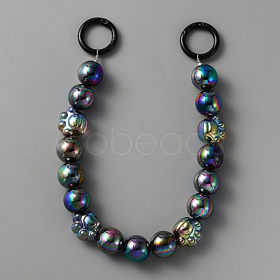 Rainbow Plated Opaque Acrylic Round & Paw Print Bead Chain Bag Straps PURS-WH0001-50E-1