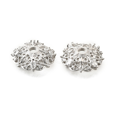 Flower Brass Micro Pave Clear Cubic Zirconia Bead Caps KK-V008-30P-1