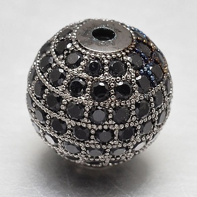 CZ Brass Micro Pave Cubic Zirconia Round Beads ZIRC-L017-14mm-06B-1