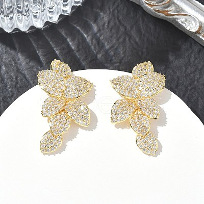 Brass & Clear Cubic Zirconia Stud Earrings KK-CBA36A2-06G-1