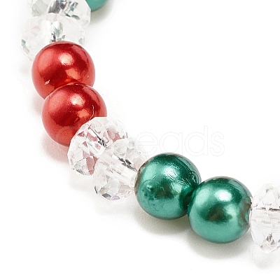 Acrylic Pearl Beaded Stretch Bracelet with Alloy Enamel Charms BJEW-JB08292-1