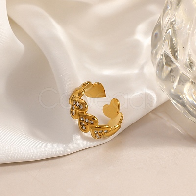 304 Stainless Steel Cubic Zirconia Cuff Open Ring for Women CU-CBACD1D-01G-03-1