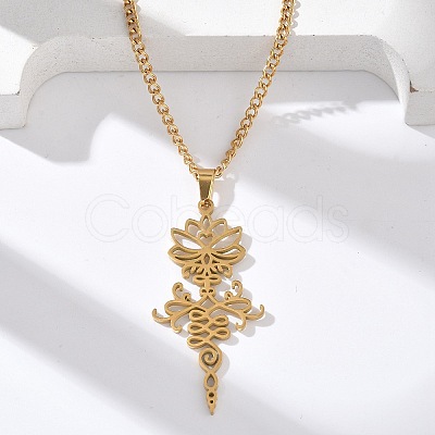 304 Stainless Steel Hollow Cut Yoga Om Lotus Flower Pendant Necklaces NJEW-Z073-02G-06-1
