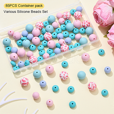 85Pcs 4 Styles Food Grade Eco-Friendly Silicone Beads SIL-YW0001-68-1