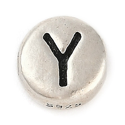 925 Sterling Silver Flat Round with Letter Beads LS-STER-G044-01AS-Y-1