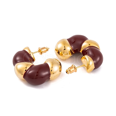 C-Shaped Brass Enamel Stud Earrings for Women EJEW-G391-19G-03-1