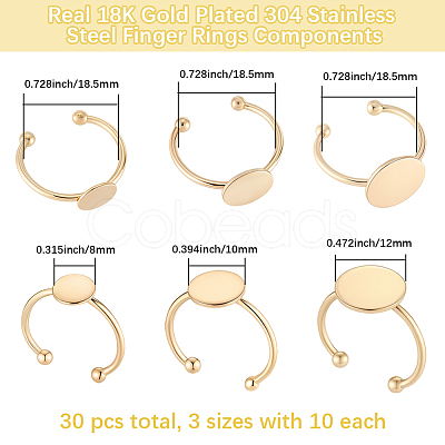 30Pcs 3 Styles Adjustable 304 Stainless Steel Finger Rings Components STAS-BBC0007-95G-1