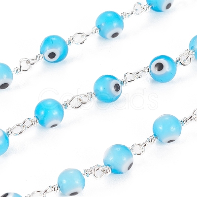 3.28 Feet Handmade Evil Eye Lampwork Round Beaded Chains X-CHC-G009-B-S02-1