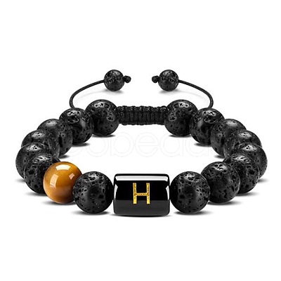 Natural Tiger Eye & Lava Rock Round Beads Adjustable Bracelets TV6214-8-1