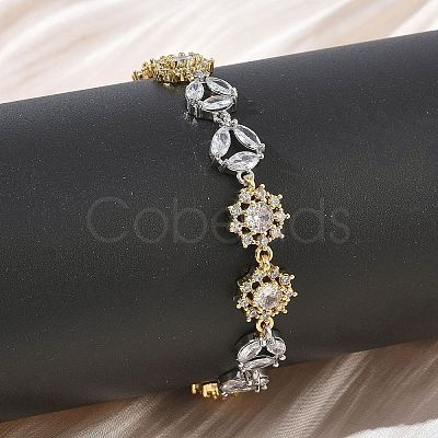 Brass Micro Pave Clear Cubic Zirconia Link Chain Bracelets for Women BJEW-C156-06A-PG-1