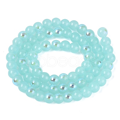 Electroplate Imitation Jade Glass Beads Strands EGLA-Q132-6MM-01B-06-1