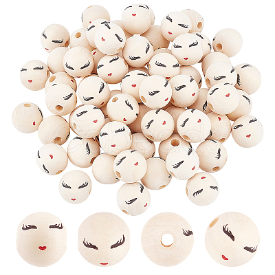 Printed Natural Wood European Beads WOOD-PH0009-50-1