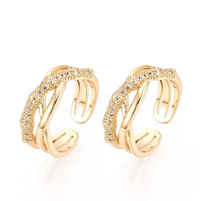Brass Micro Pave Cubic Zirconia Cuff Rings KK-T074-80G-1