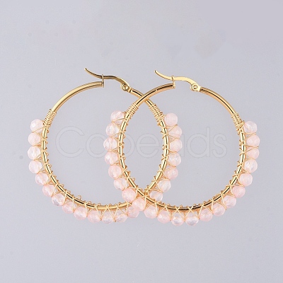 Beaded Hoop Earrings X-EJEW-JE03830-03-1