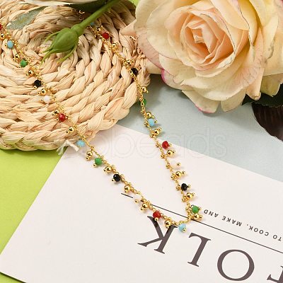 Brass Handmade Colorful Glass Beaded Necklaces NJEW-JN03134-1