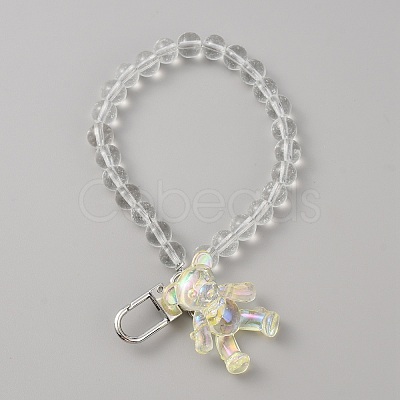 Acrylic Bear Hanging Beaded Keychain Wrist Bracelet Pendant Decoration HJEW-WH0068-15B-1