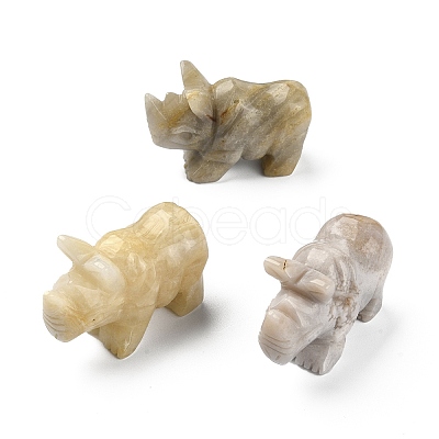 Natural Cherry Blossom Agate Carved Healing Rhinoceros Figurines DJEW-M008-02B-1