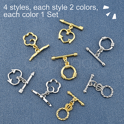 PandaHall Elite 8Set 4 Style Brass Toggle Clasps KK-PH0001-88-1