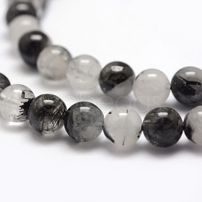 Natural Black Rutilated Quartz Bead Strands G-P217-32-6mm-1