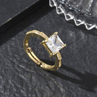 Brass & Clear Cubic Zirconia Finger Rings CU-CBA7E55-09G-1