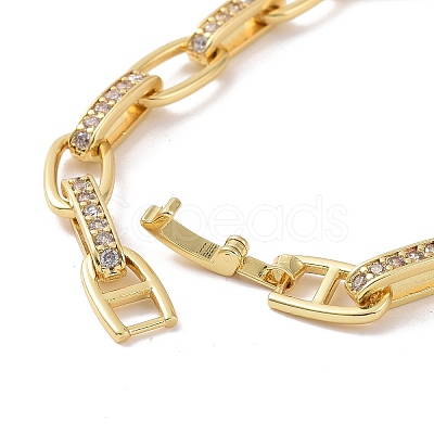 Clear Cubic Zirconia Oval Link Chain Bracelet BJEW-E015-01G-1