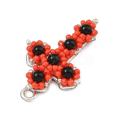 Natural Black Onyx(Dyed & Heated) & Glass Seed Beaded Pendants PALLOY-MZ01404-01-1