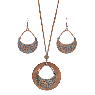 Bohemian Alloy & Wood Pendant Necklaces & Dangle Earrings Sets WG8FC17-02-1