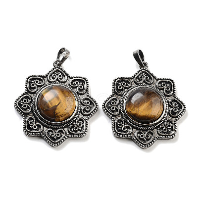 Natural Tiger Eye & Brass Pendants G-K338-09AS-06-1